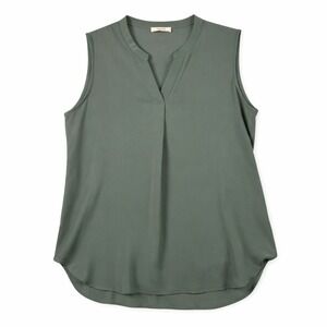 Womens Timeson Olive Green Sleeveless Linen Blouse Size Large Casual Flowy Top